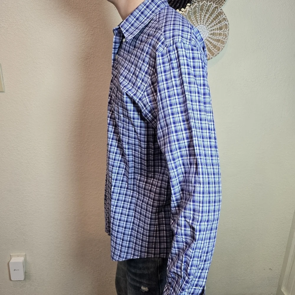 POLO RALPH LAUREN BLUE WHITE NAVY PLAID 💯 cotton Size Medium